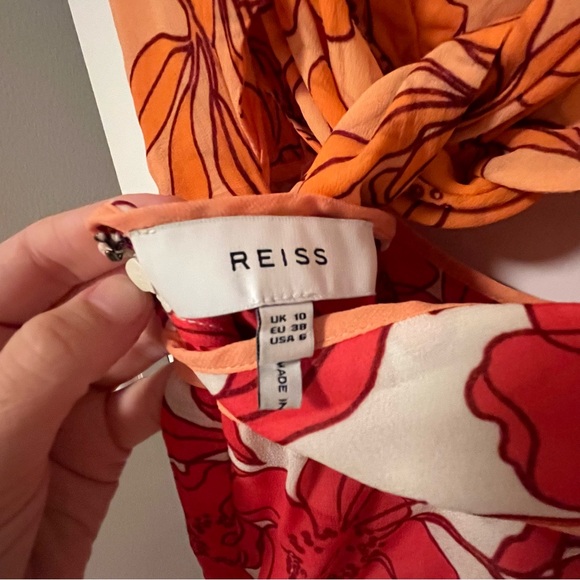 Reiss Isla Cut Out Dress - Size 6 - Floral Red Orange Yellow - Picture 3 of 10